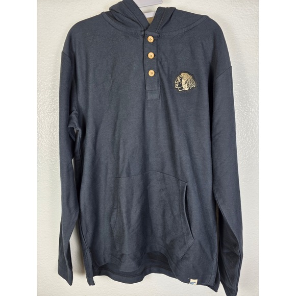 Blue 84 Other - Blue 84 Chicago Blackhawks NHL Henley Hoodie Mens Small Black Long Sleeve Shirt